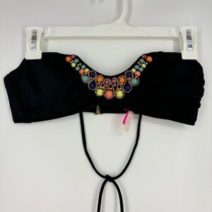 Victoria's Secret Womens Small Bikini Top Black Halter Neck Beaded Front Boning